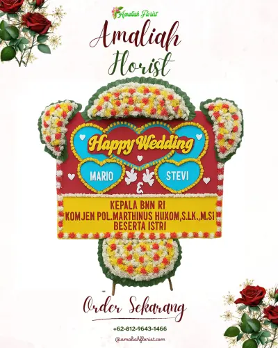 Karangan Papan Bunga Pernikahan di Talise Valangguni